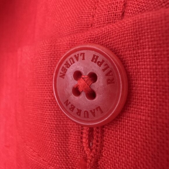 Lauren Ralph Lauren 100% Linen Red Jacket Blazer Women 16 Button Old Money - Picture 6 of 8